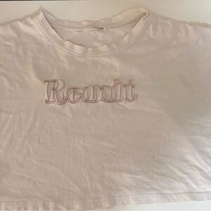 White Cropped T-Shirt with Embroidered Text